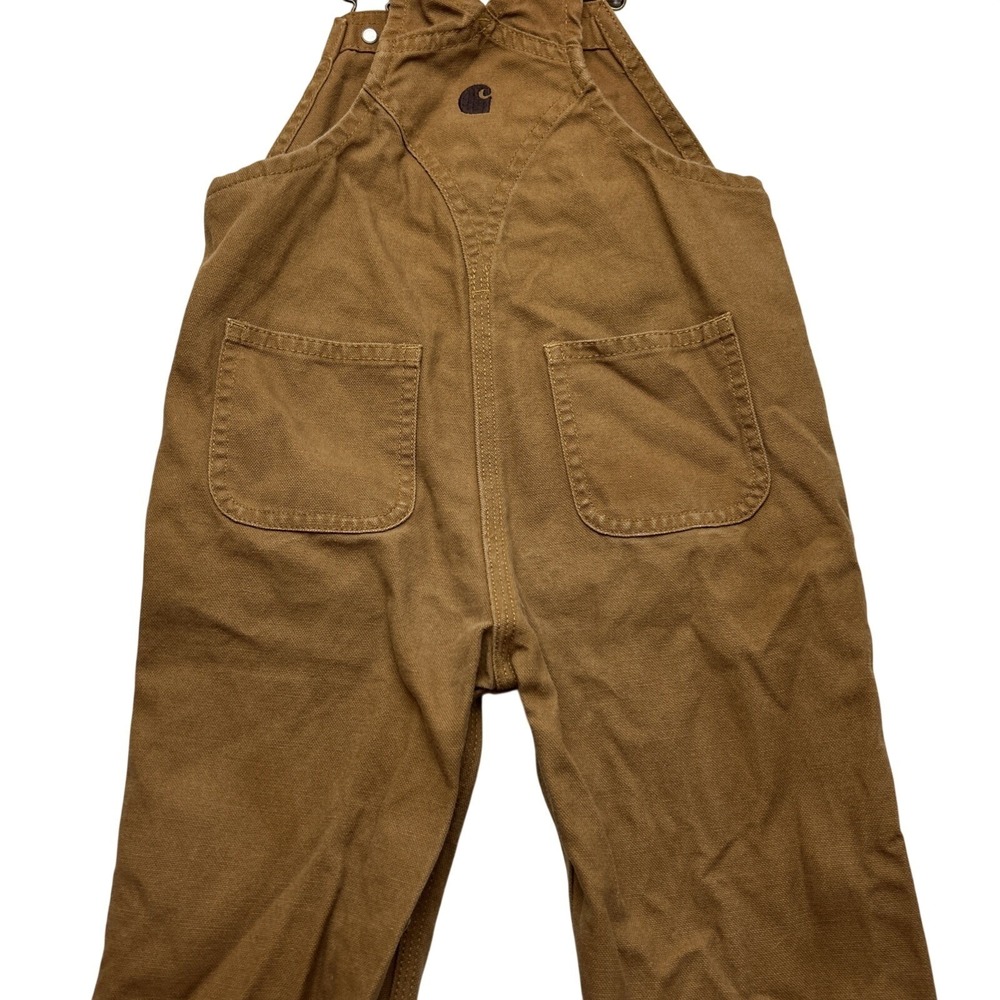 Carhartt 2T Baby Toddler Canvas Bib Overall in Brown Reinforced Knees Cotton - Picture 8 of 10